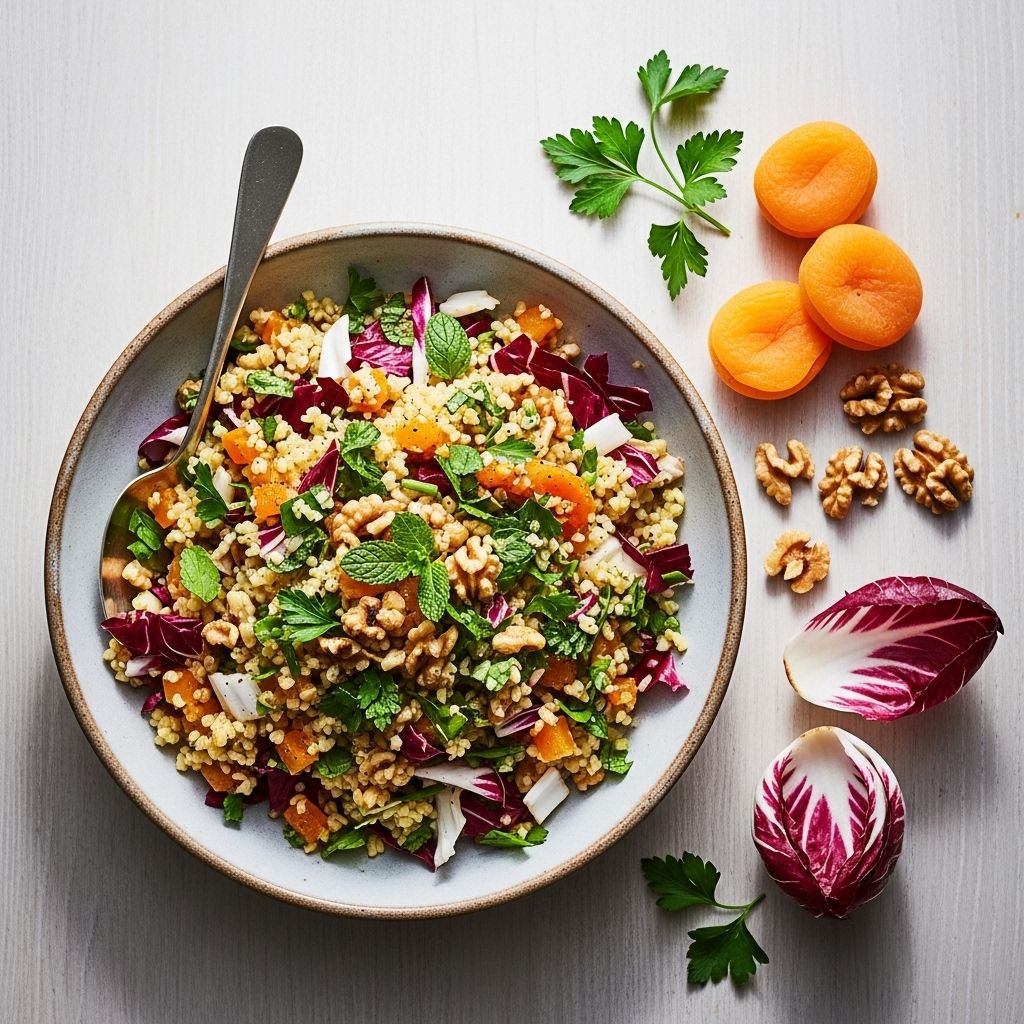 Sweet, bitter, and crunchy elements unite in a vibrant, nutrient-rich dish.
