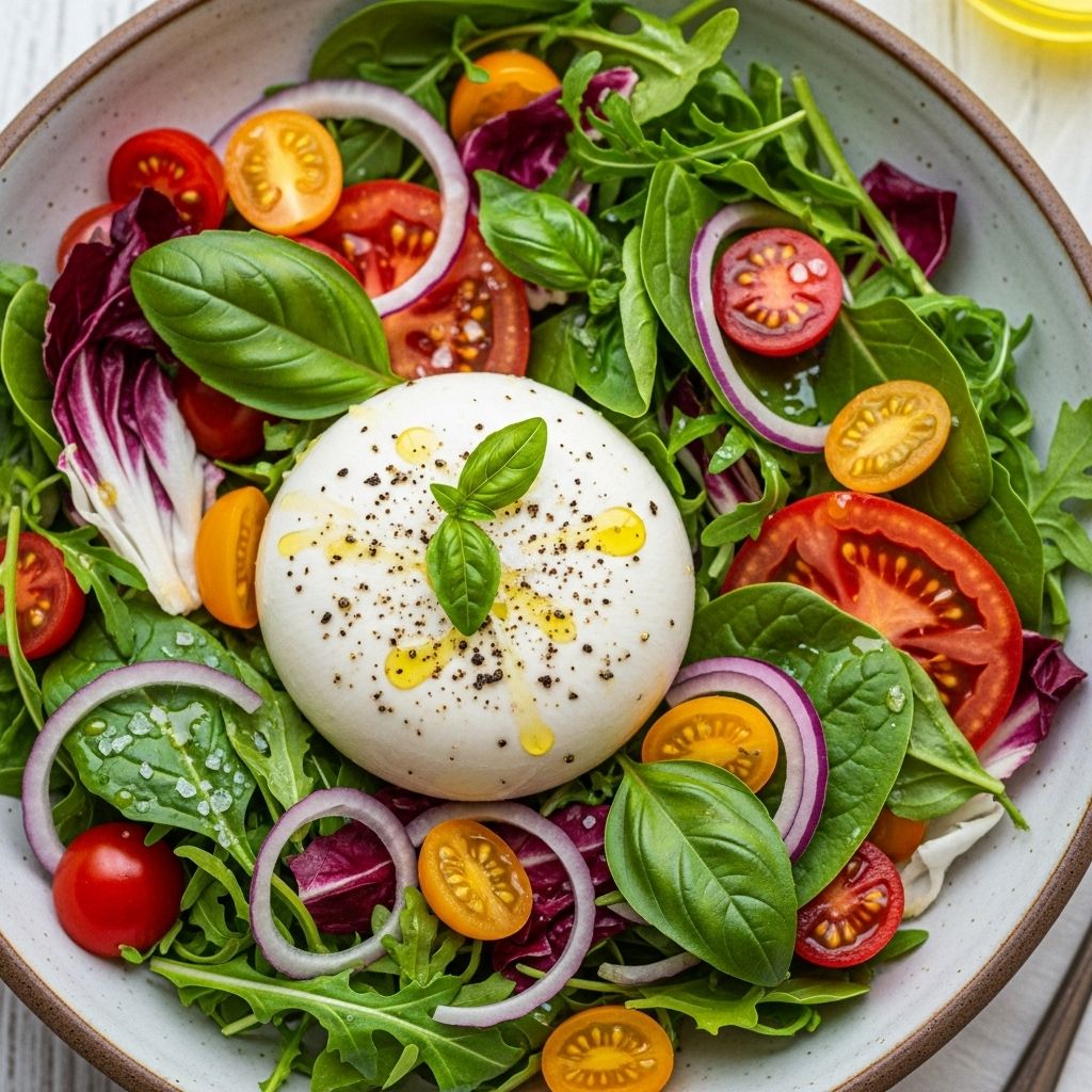 A perfect blend of silky cheese, tangy tomatoes, and peppery greens that wows guests.