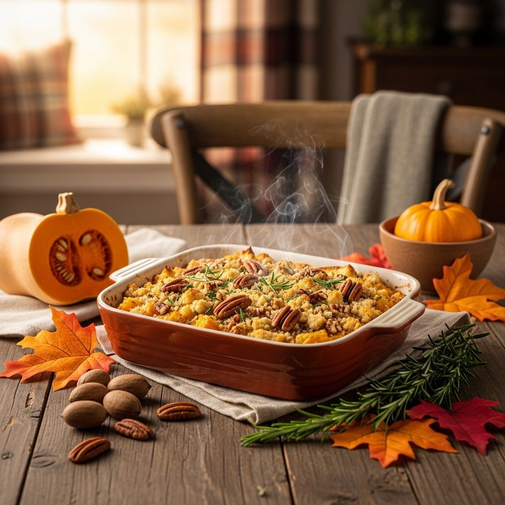 Creamy roasted autumn veggies and crispy bacon crowned with a flavorful, nutty crunch.