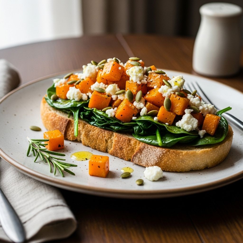 Hearty, nutrient-packed, and simple to prepare, this toast pairs roasted butternut squash and vibrant spinach for a wholesome meal any time of day.