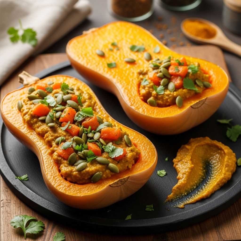 Discover a vibrant, anti-inflammatory roasted squash dish topped with golden turmeric-spiced pepita chutney—delicious and packed with health benefits.
