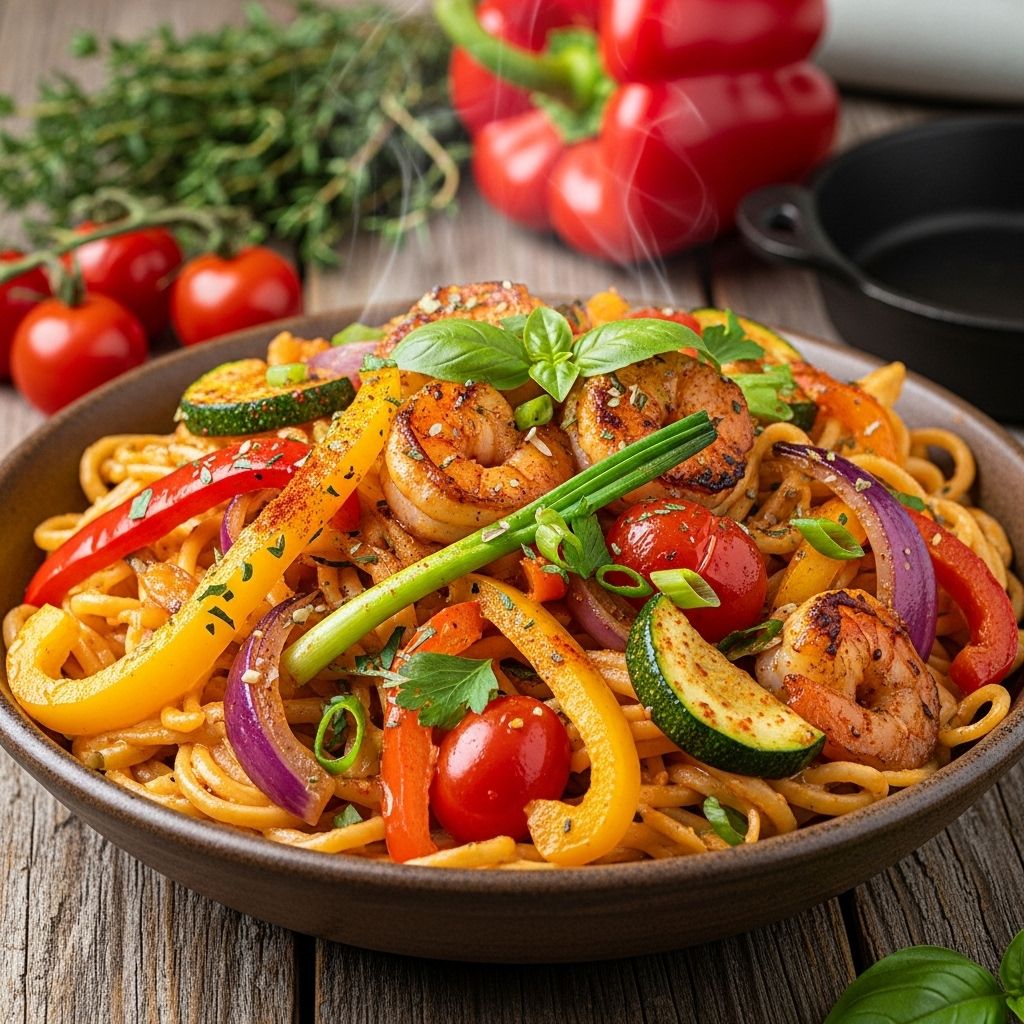 A one-pan dinner marrying vibrant vegetables with a creamy, spice-kissed sauce.