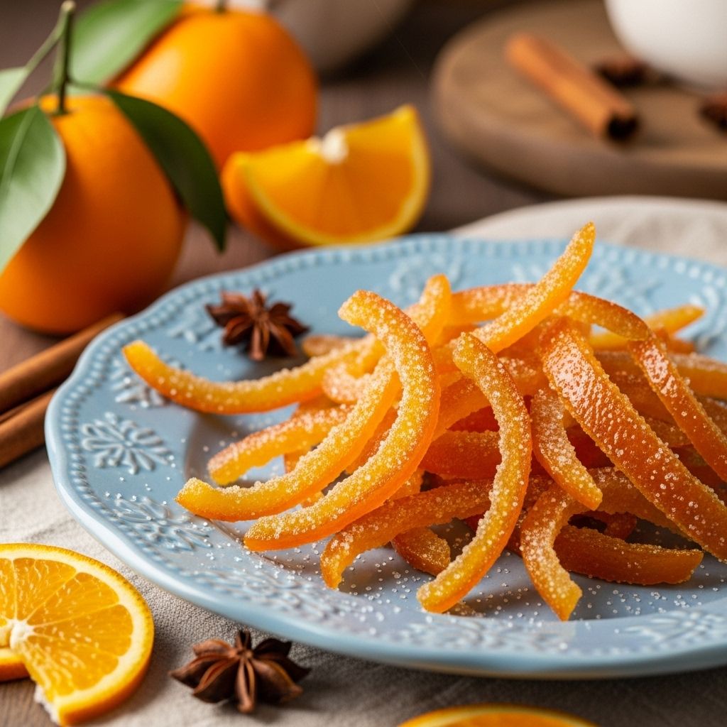 Turn orange peels into aromatic morsels for desserts and cheese boards.