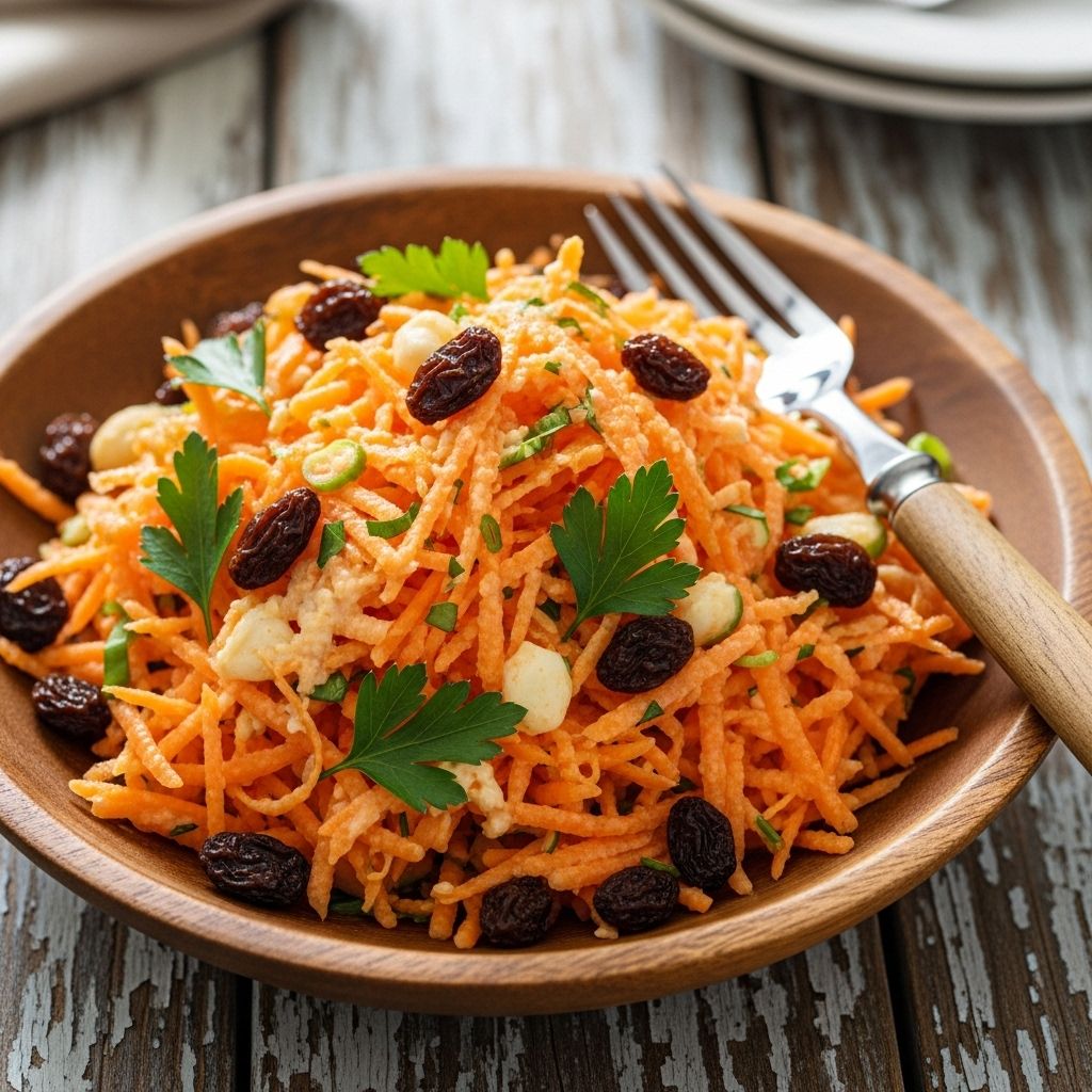 Carrot and Raisin Salad: Classic Comfort, Modern Twist Freshly shredded carrots and plump raisins come together for a craveworthy side.