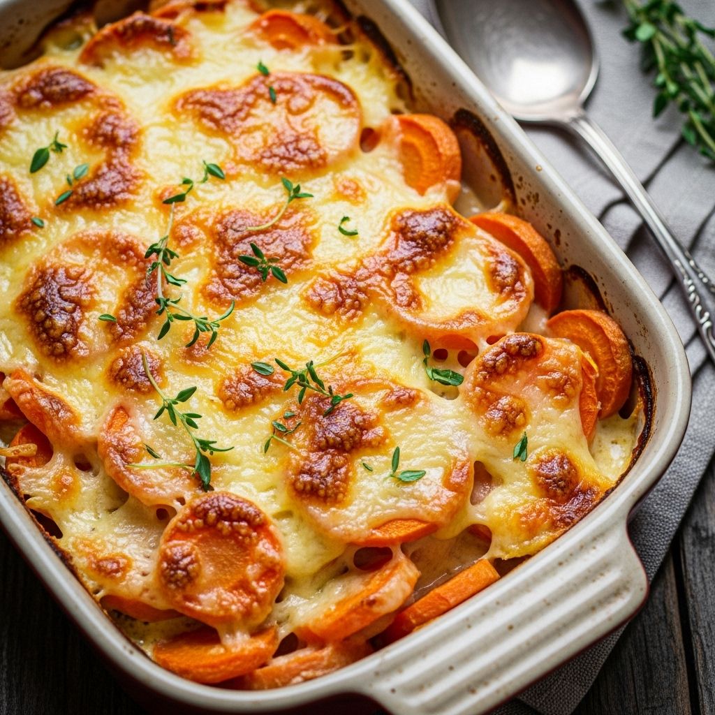 Carrot Gratin Recipe: Vibrant, Creamy, and Comforting Sweet carrots and tender potatoes bake beneath a crisp breadcrumb crust.