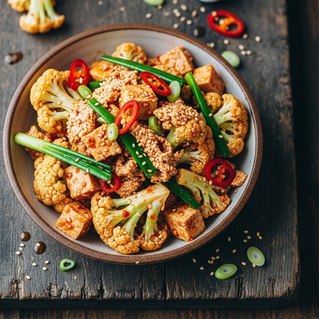 This plant-based dish brings bold, tangy tofu paste flavors to crisp vegetables.