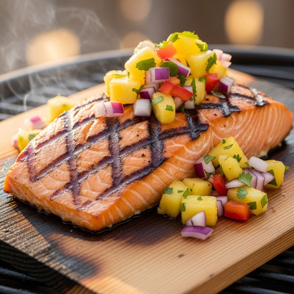 Discover how grilling salmon on cedar planks with zesty pineapple salsa delivers flavor, nutrition, and summer vibes in each bite.