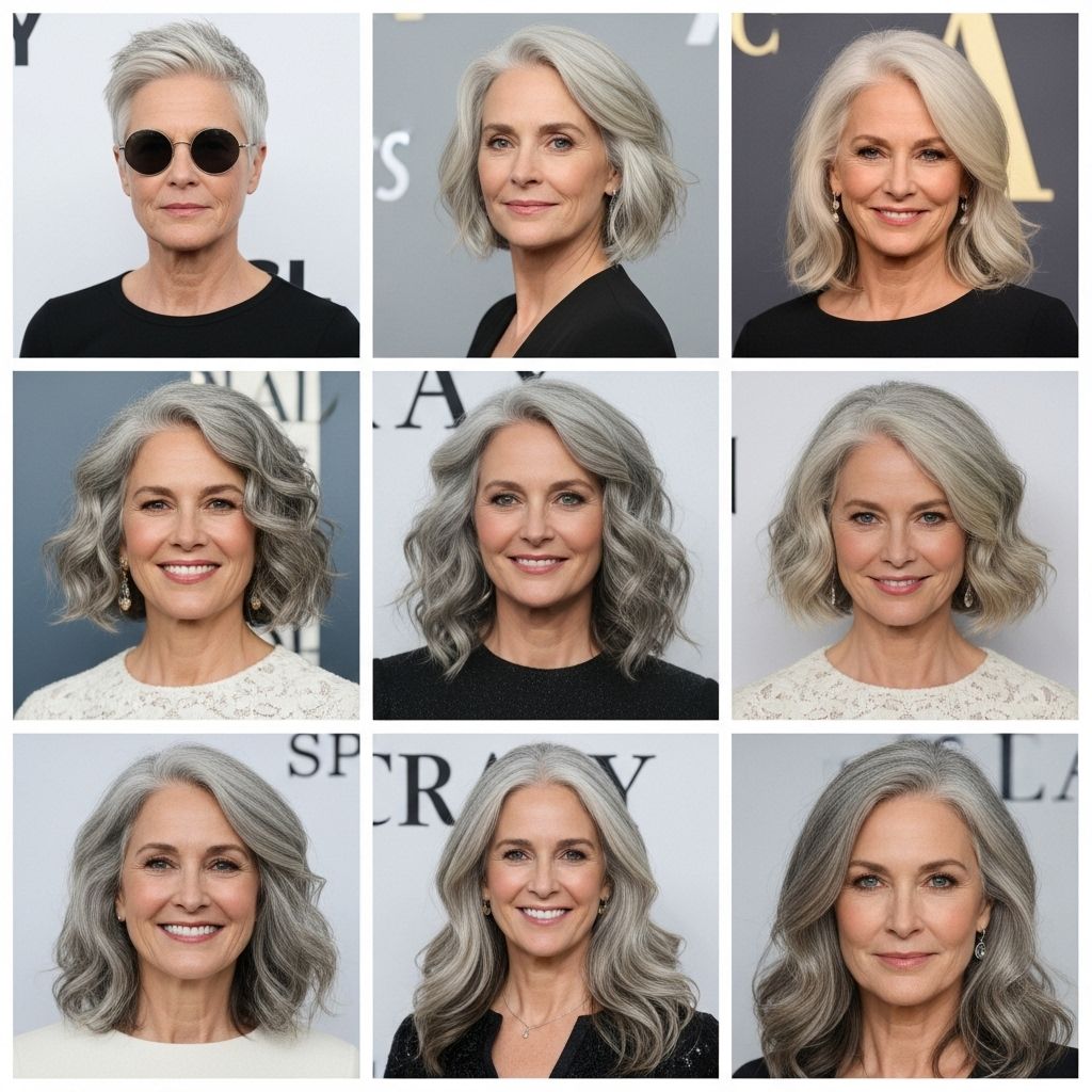 From iconic cropped pixies to glamorous waves—see how stars make gray hair a bold, beautiful statement at every age.