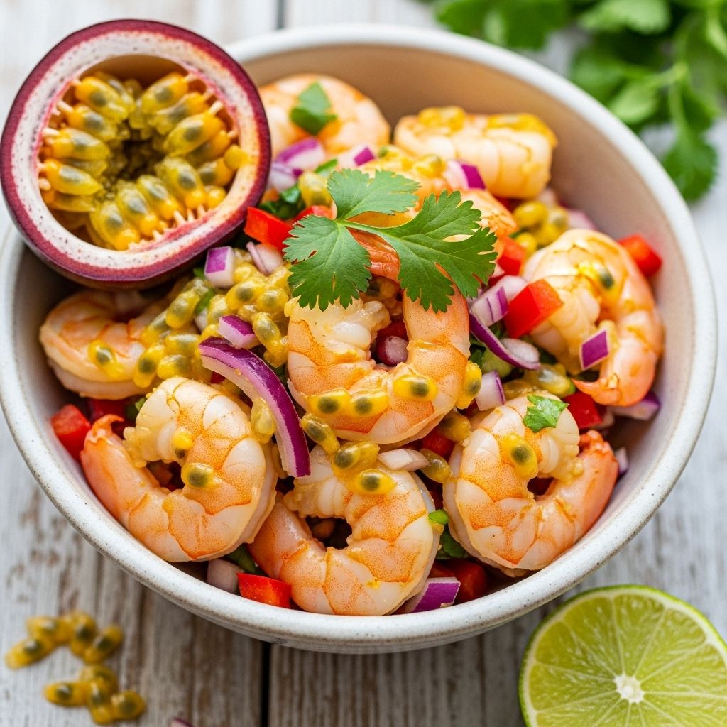 Enjoy a vibrant, no-cook shrimp Ceviche with passion fruit, lime, avocado, and bold flavors—ready in only 25 minutes.
