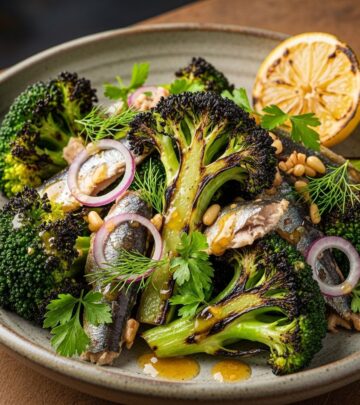 Smoky vegetables meet savory seafood and zesty citrus for a truly balanced bite.