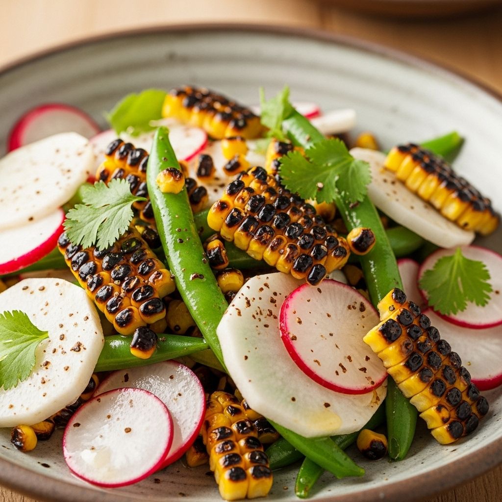 Smoky sweetness and crisp vegetables combine in effortless dish showcasing fresh produce.