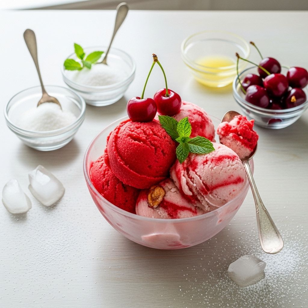 Cherry Sherbet: A Refreshing Summer Delight A light, creamy dessert that highlights the bright tang of cherries in every spoonful.