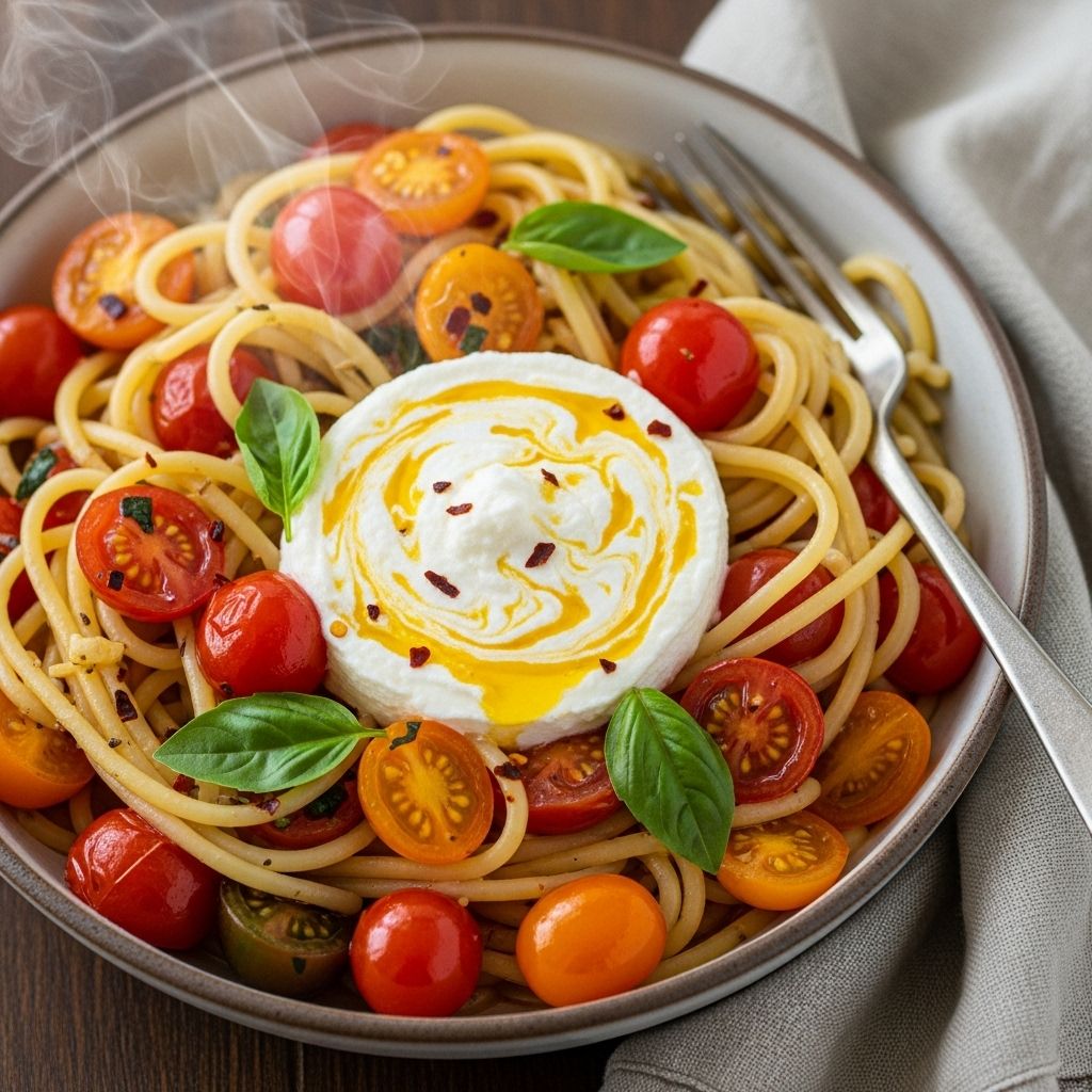 Bursting tomatoes, fresh basil, and creamy cheese elevate dinner with minimal effort.