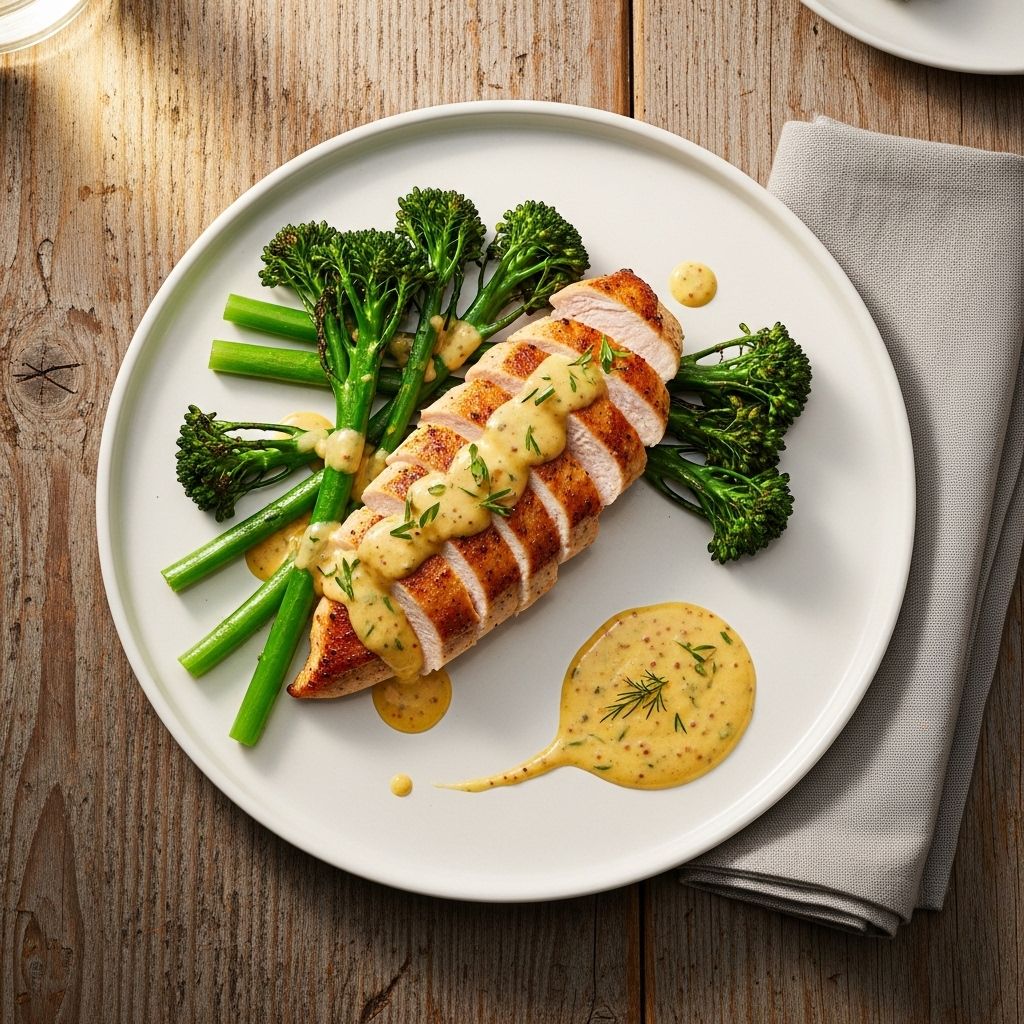 Tangy mustard cream brings chicken and broccolini together in a fuss-free skillet meal.
