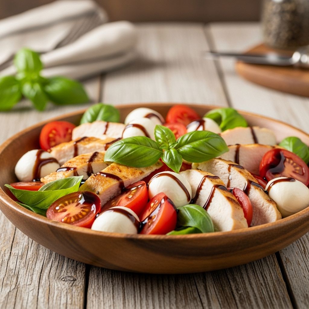 A vibrant blend of grains, mozzarella, and basil offers a nourishing, flavorful twist.