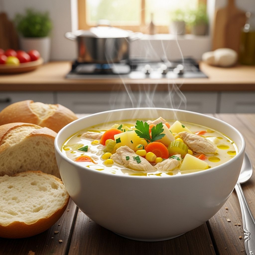 Velvety broth meets sweet corn, crispy bacon, and potatoes for a soul-warming treat.