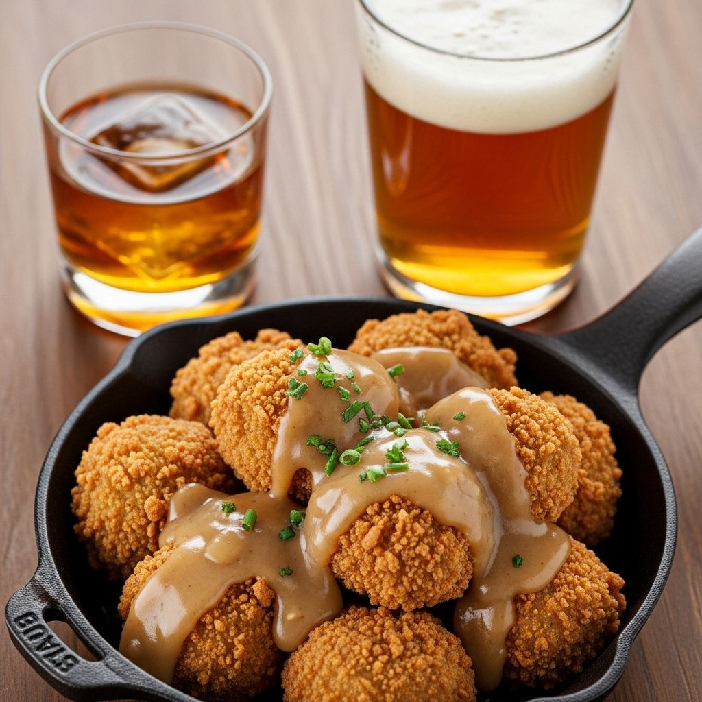 A playful twist on Southern comfort food that delivers perfect crunch and boozy flavor in every bite.