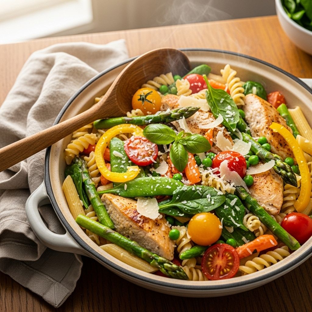 Fresh vegetables and herbs dance in a creamy, lemon-kissed sauce for a memorable dinner.