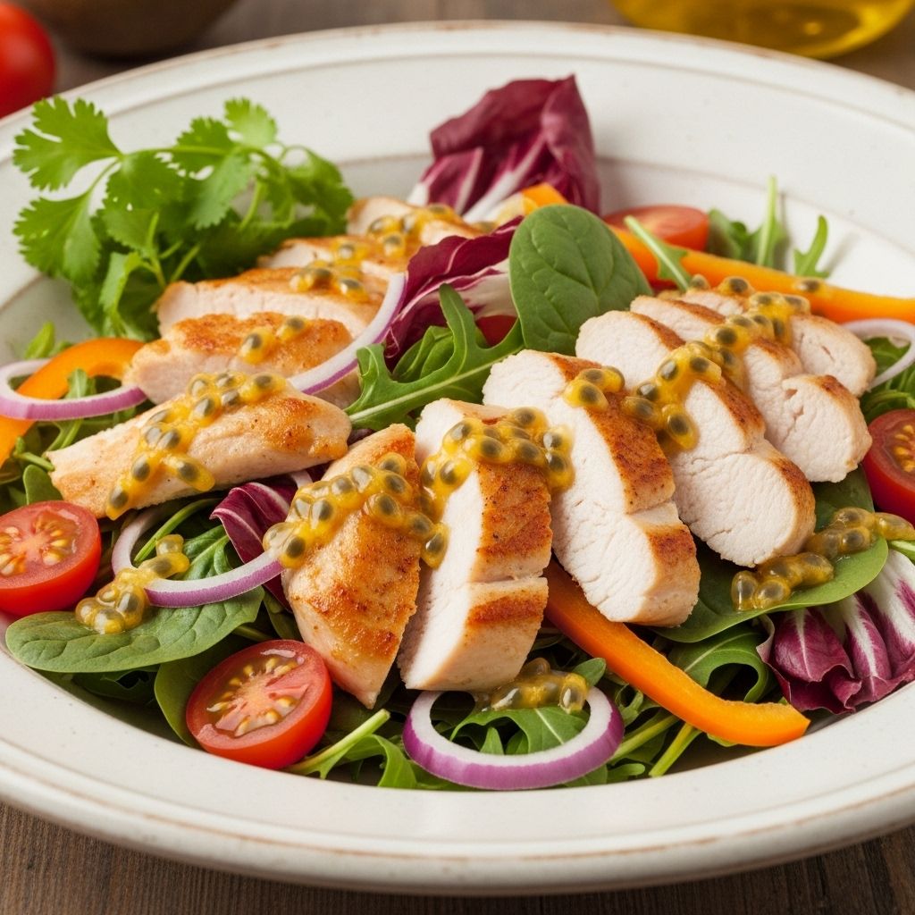A tropical twist transforms greens and lean protein into a refreshingly vibrant meal.