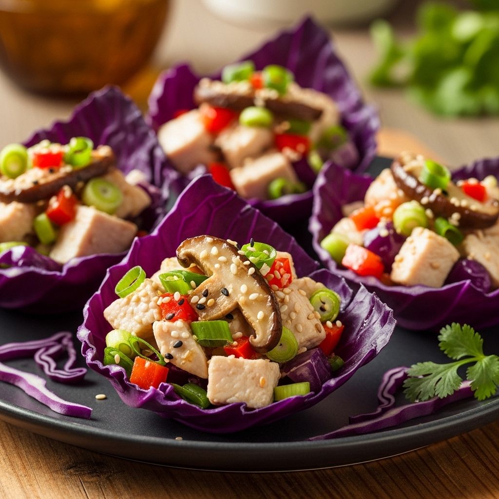 Wholesome, easy, and vibrant: chicken and shiitake-filled red cabbage cups are the perfect nutritious meal for any day.