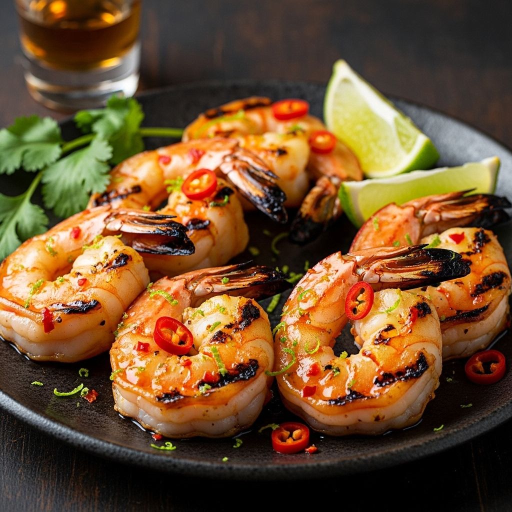 A zesty marinade combines heat, citrus, and brandy for shrimp that shine on the grill.