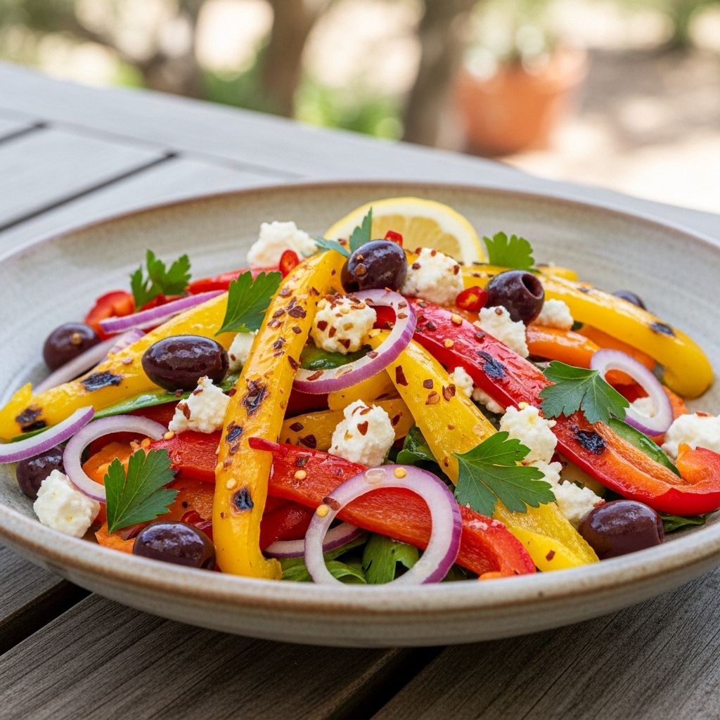 Smoky, spicy vegetables tossed in lemon and herbs, finished with crunchy walnuts.