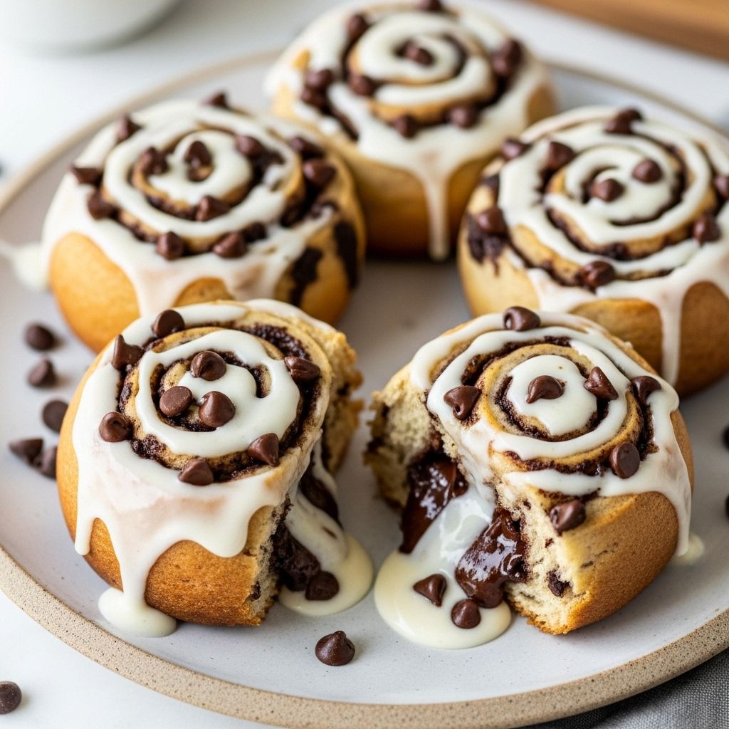 Indulgent pastry spirals bursting with melty cocoa morsels and finished in tangy frosting.