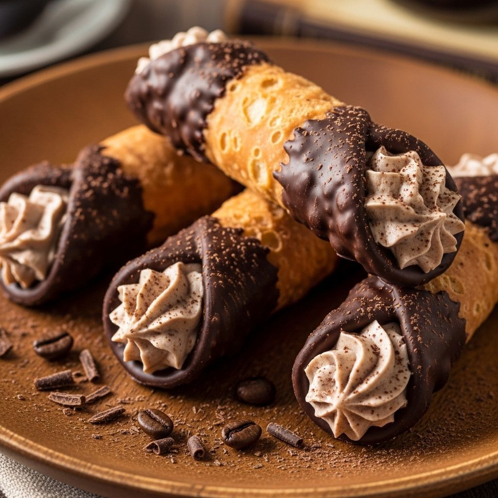 Chocolate-Dipped Mocha Cannoli: An Irresistible Twist on a Classic Italian Dessert Crisp shells and espresso-infused ricotta combine as a coffee pastry with orange zest.