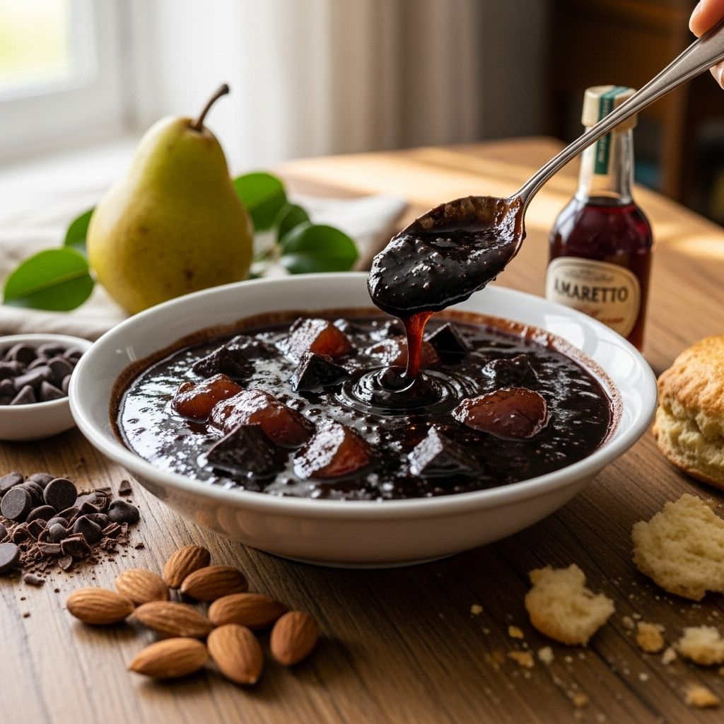 Chocolate Pear Amaretto Jam: A Decadent Spread for All Seasons A smooth blend that brings artisanal sophistication to toast, cheese, or desserts.
