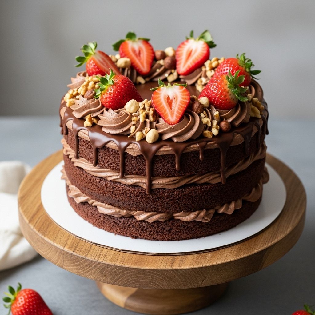 Chocolate cake, Nutella, and strawberries unite in a simple yet showstopping dessert.
