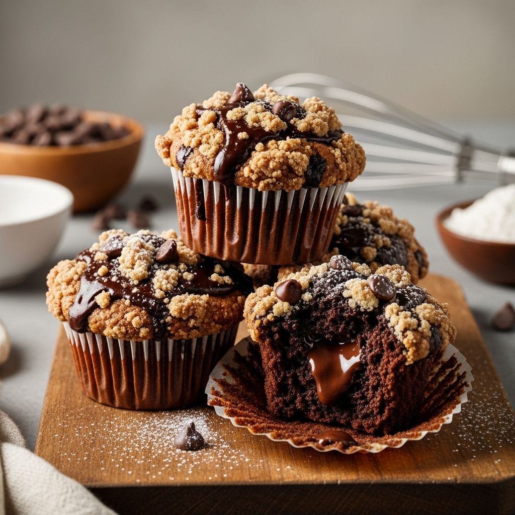 Moist chocolate muffins crowned with a crunchy streusel deliver bakery-quality delight.