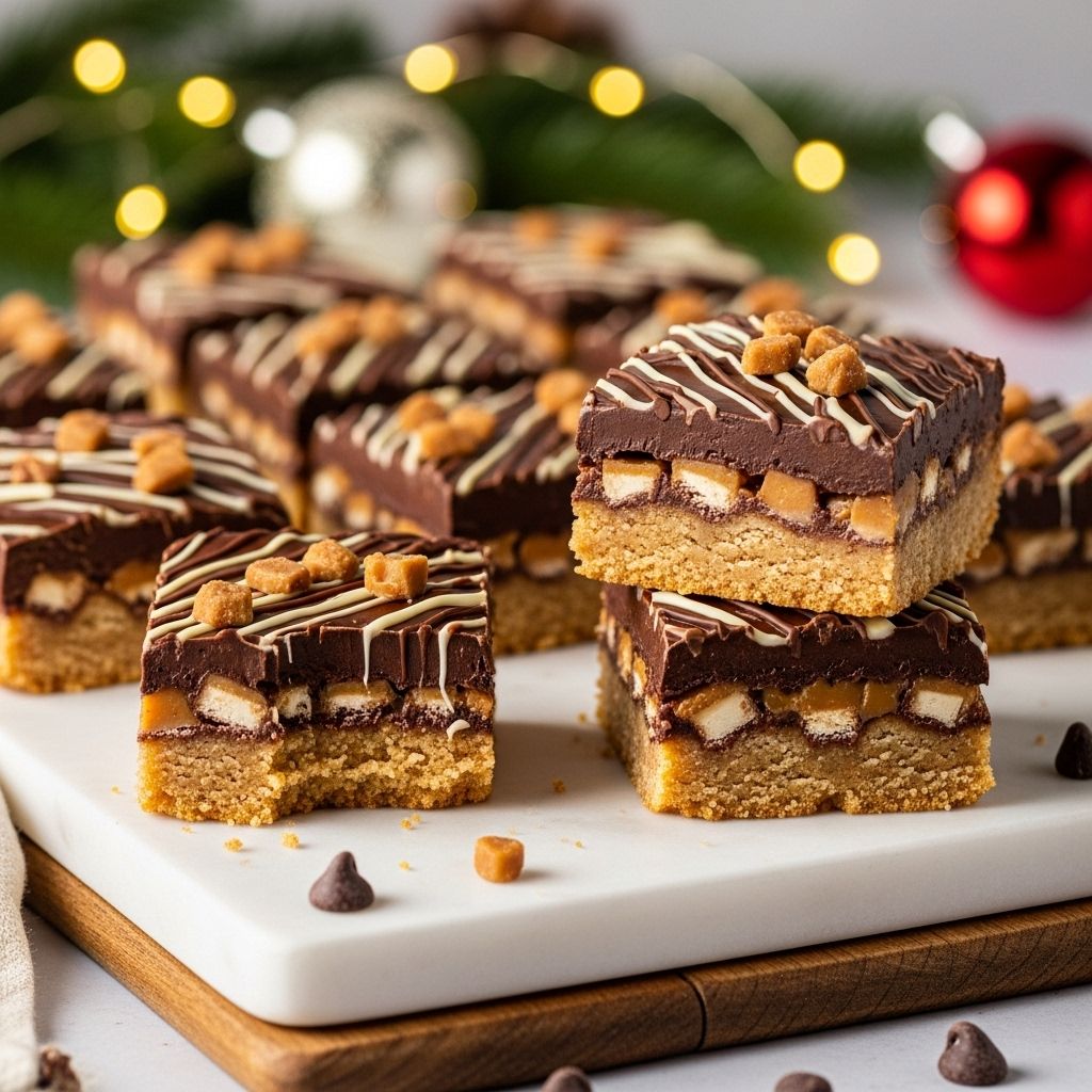 Gooey morsels studded with crunchy shards and rainbow candies embody festive indulgence.