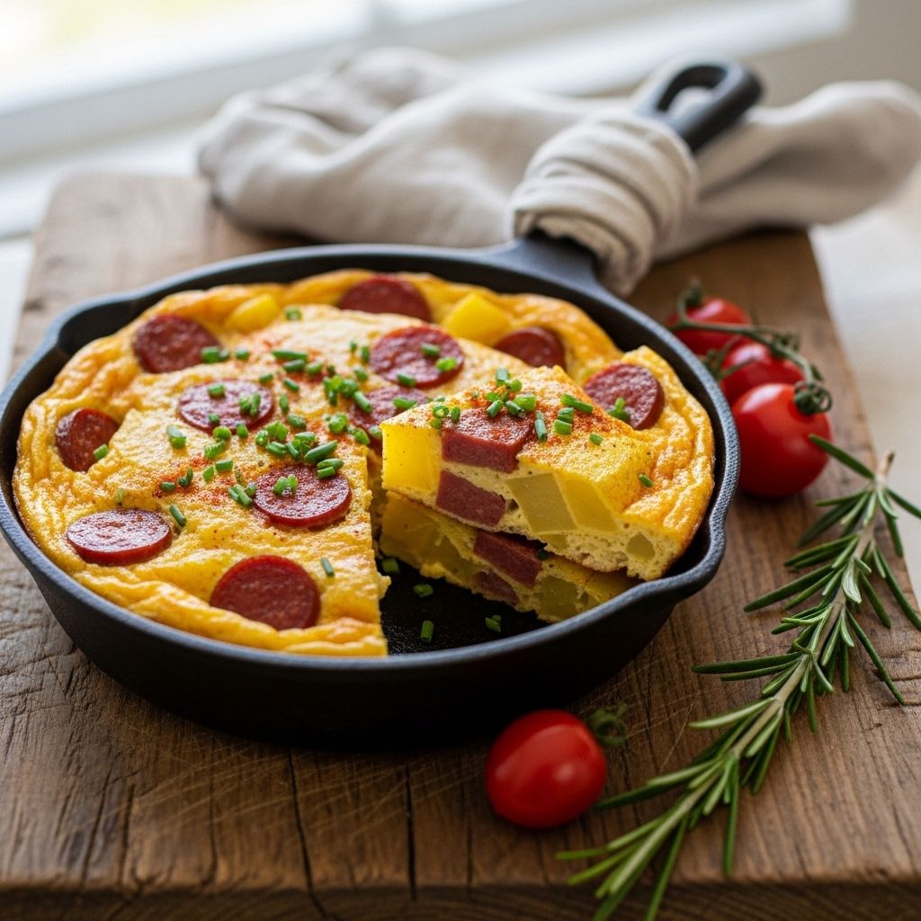 A skillet bake that marries crispy potatoes and spicy sausage for memorable mornings.