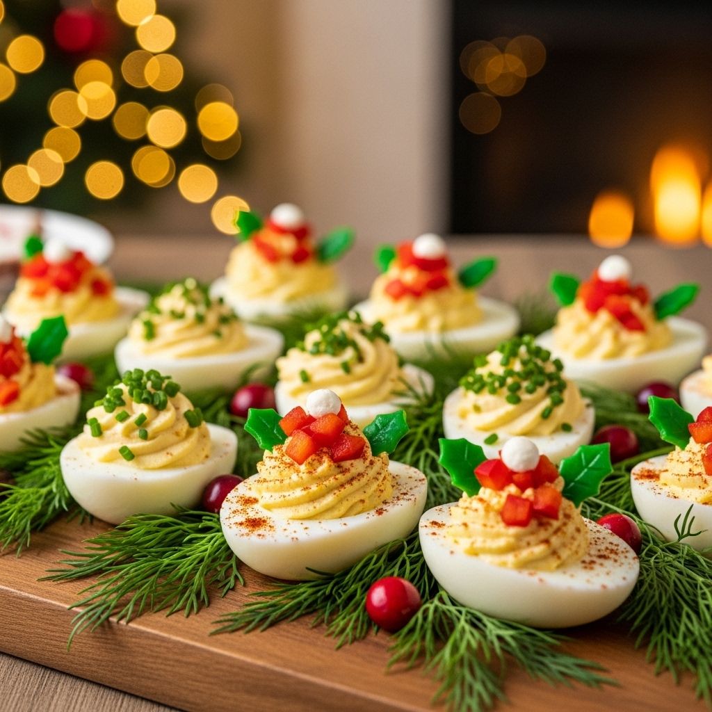 Herb-packed bites in vibrant red and green hues bring festive cheer to any gathering.
