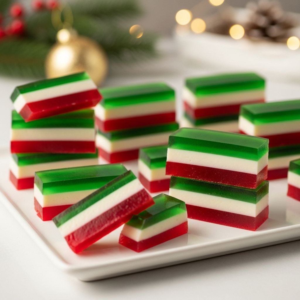 Christmas Finger Jello Recipe – Festive Layered Treat Layered squares blend creamy richness and vivid hues into an easy handheld holiday treat.