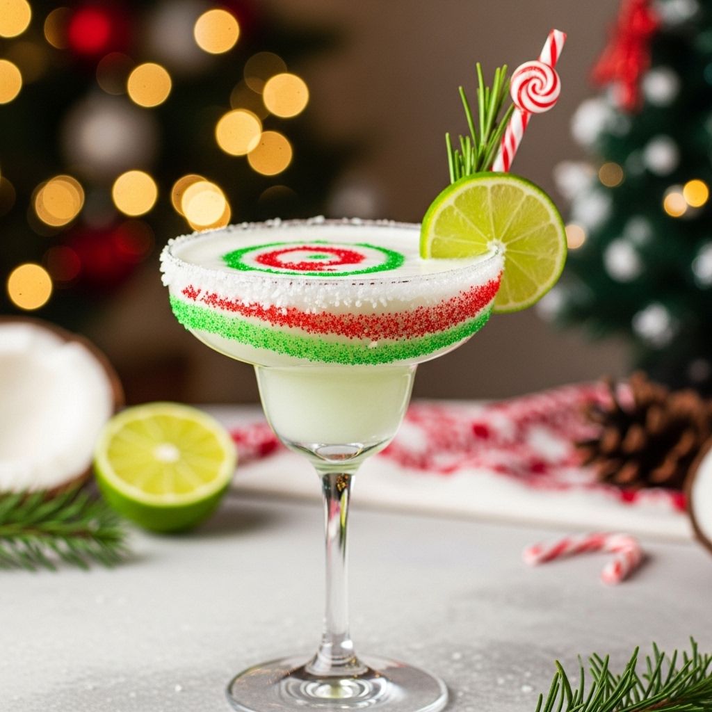 Tequila and lime blend into a creamy holiday drink crowned with a sparkly sugar-salt rim.