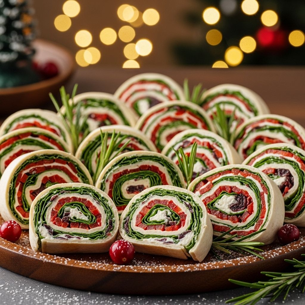 Creamy pinwheels studded with red and green peppers add effortless flair to any holiday spread.