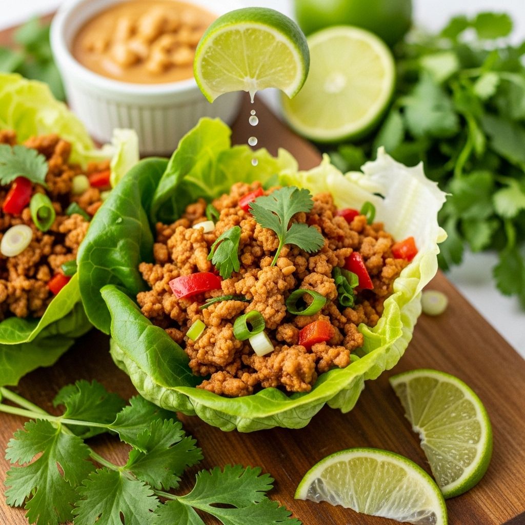 Enjoy a zesty, protein-packed twist on classic lettuce wraps with vibrant cilantro, lime, and a spicy yogurt sauce.