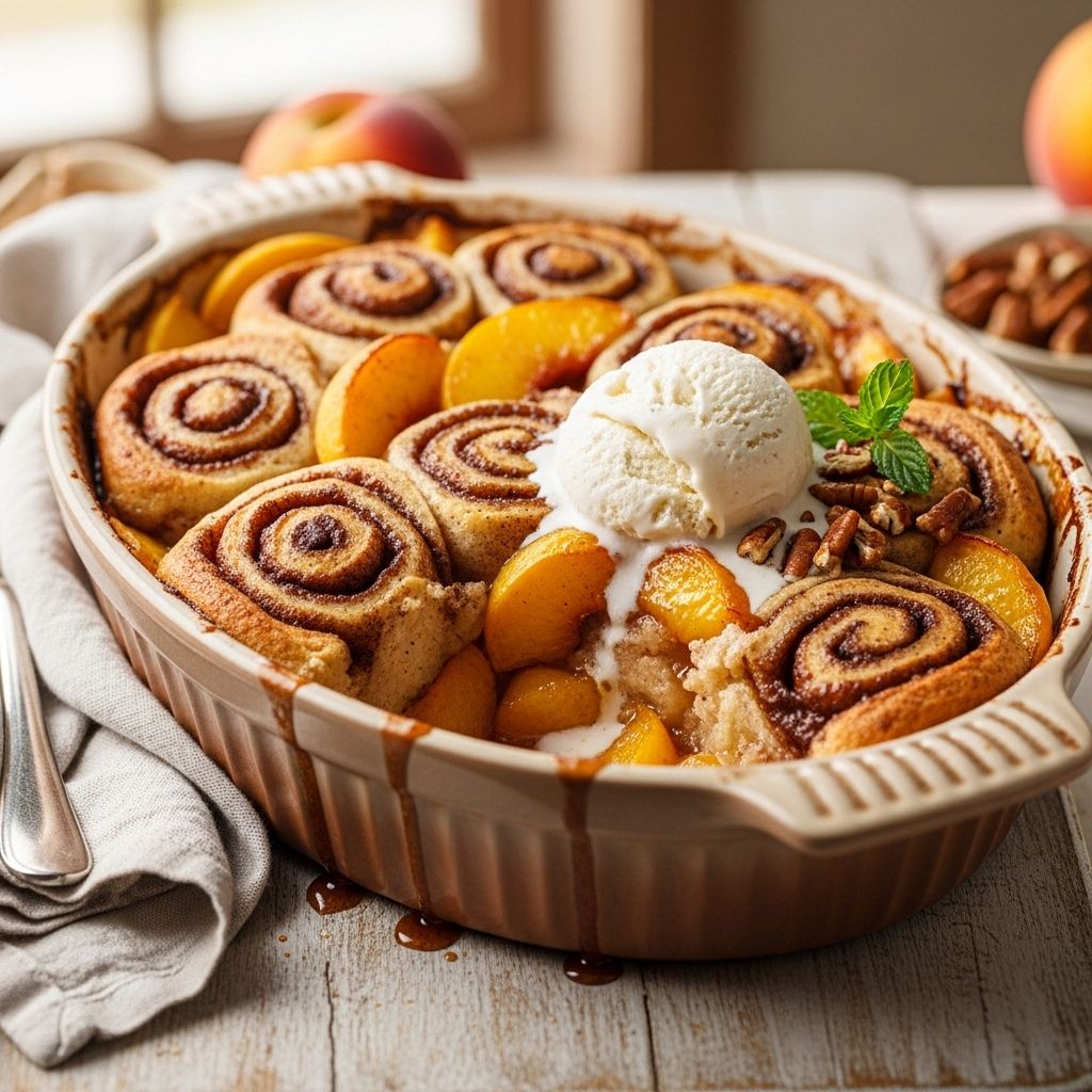 This crowd-pleasing fruit bake blends spiced slices with a pillowy golden top for no-fuss indulgence.