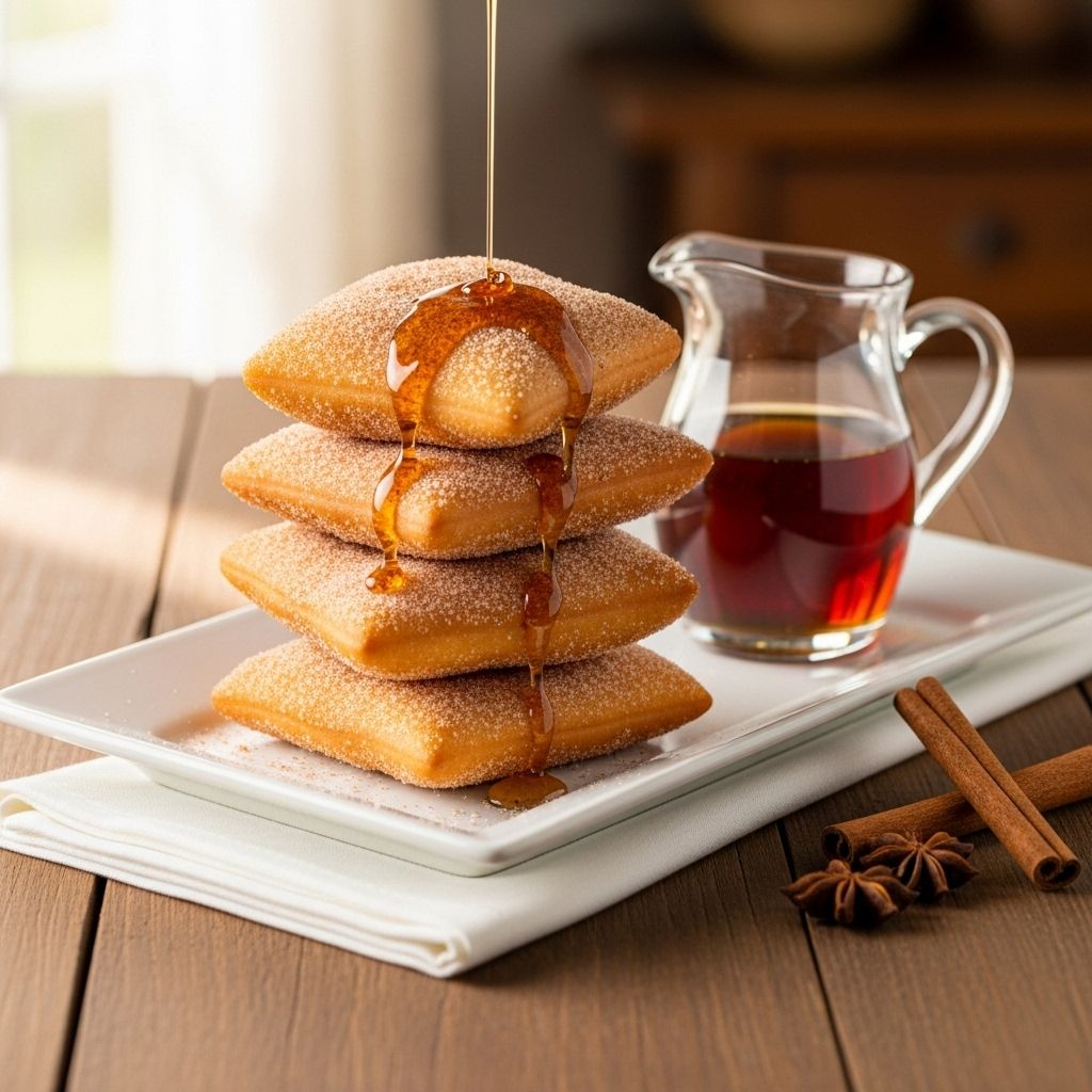 Fluffy pastries dusted in sugar and drizzled with honey for irresistible sweet bites.