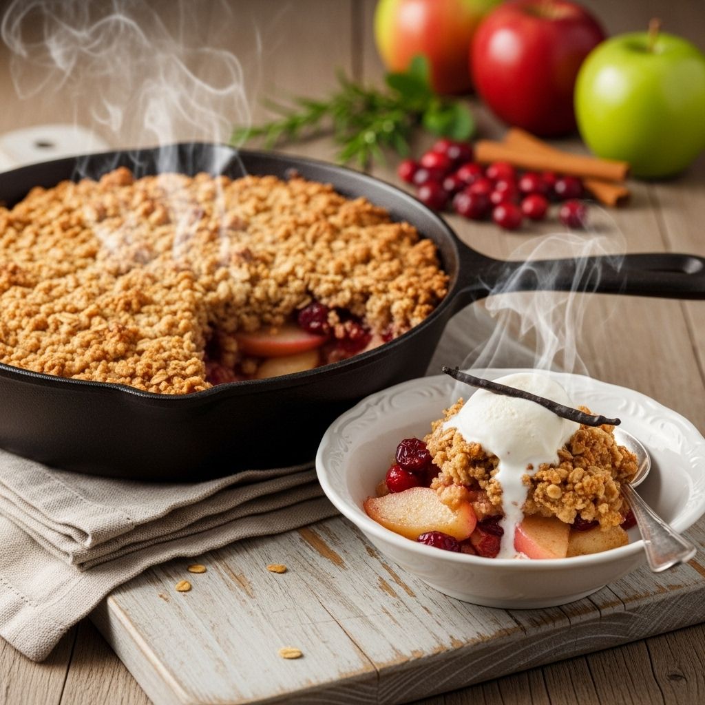 A heartwarming dessert that balances sweetness and zing with a crunchy oat-based topping.