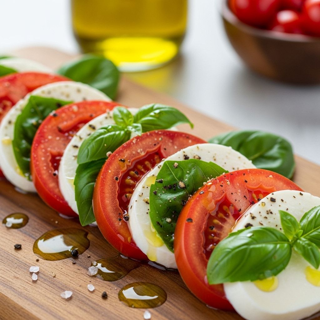Experience the pure harmony of tomatoes, mozzarella, and basil in every bite.