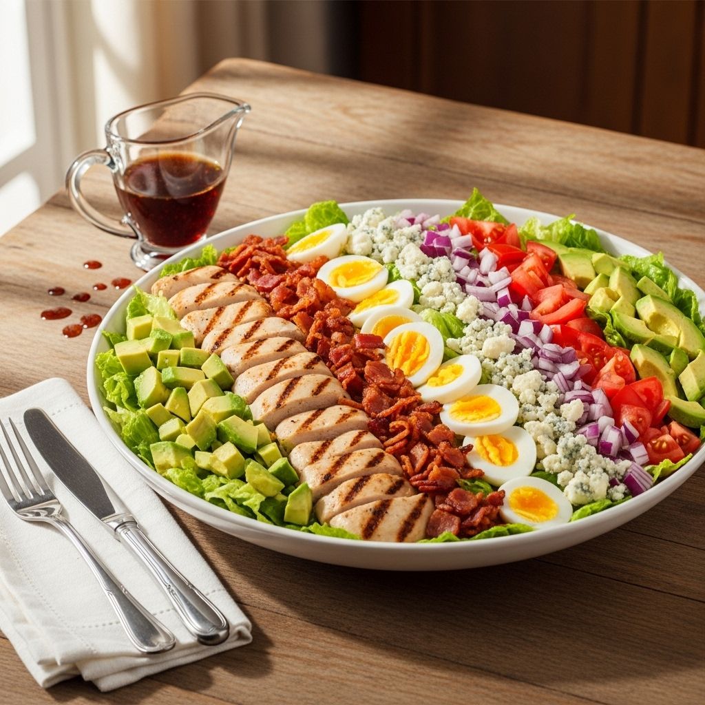 Experience vibrant layers of crisp greens, savory toppings, and tangy dressing.