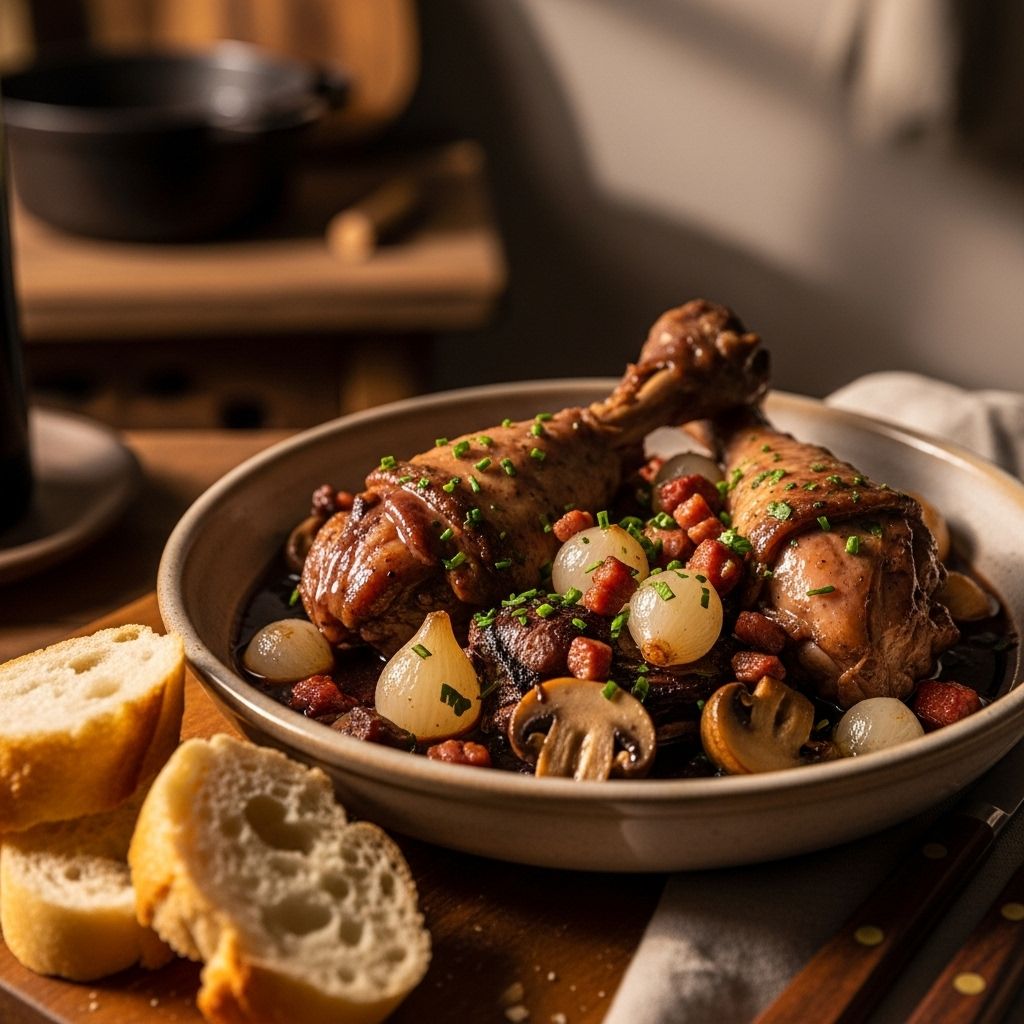 Transform your kitchen into a bistro with tender chicken braised in wine and vibrant veg.