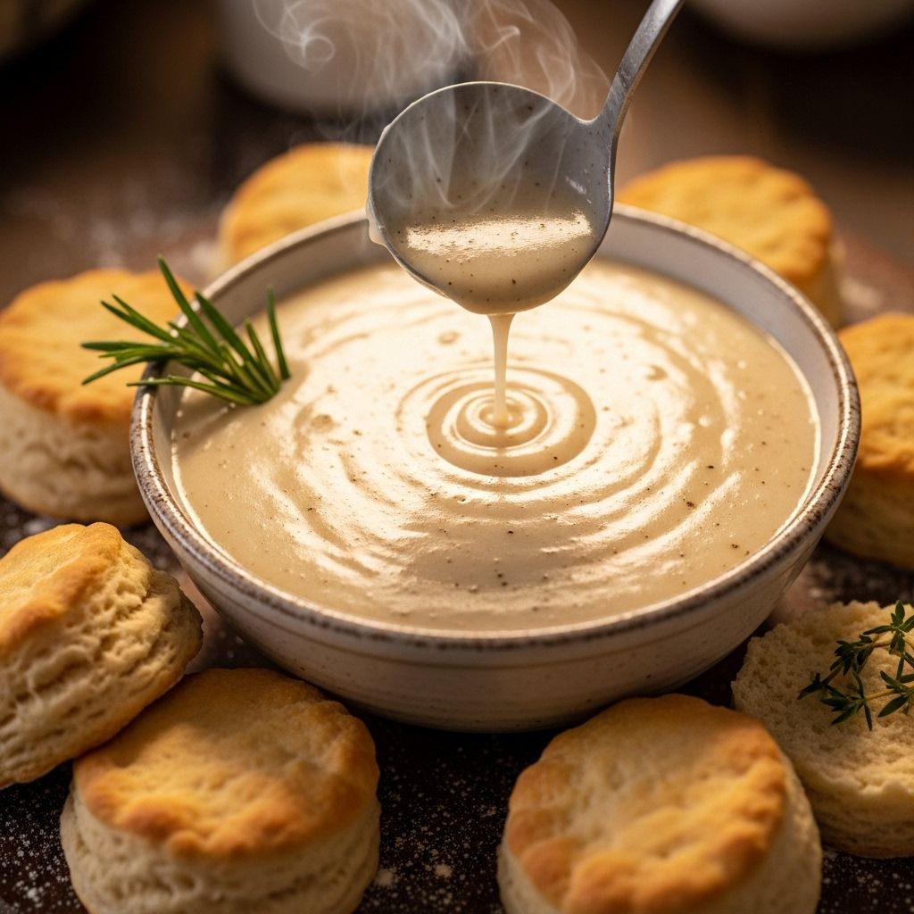 A creamy, pepper-speckled sauce that makes every forkful a taste of Southern warmth.