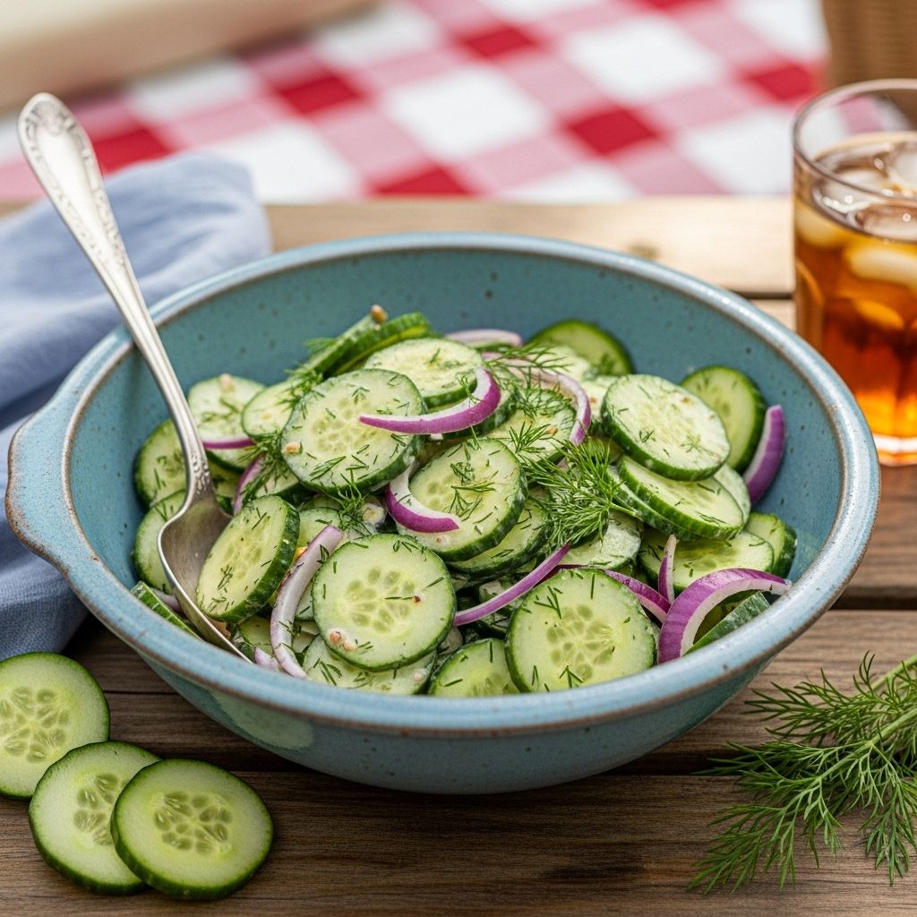 A tangy vinegar dressing brings cooling crunch and zesty flavor to every outdoor meal.