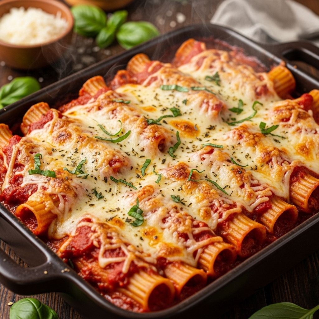 Gooey cheese filling and savory sauce bake into an irresistible pasta dinner classic.