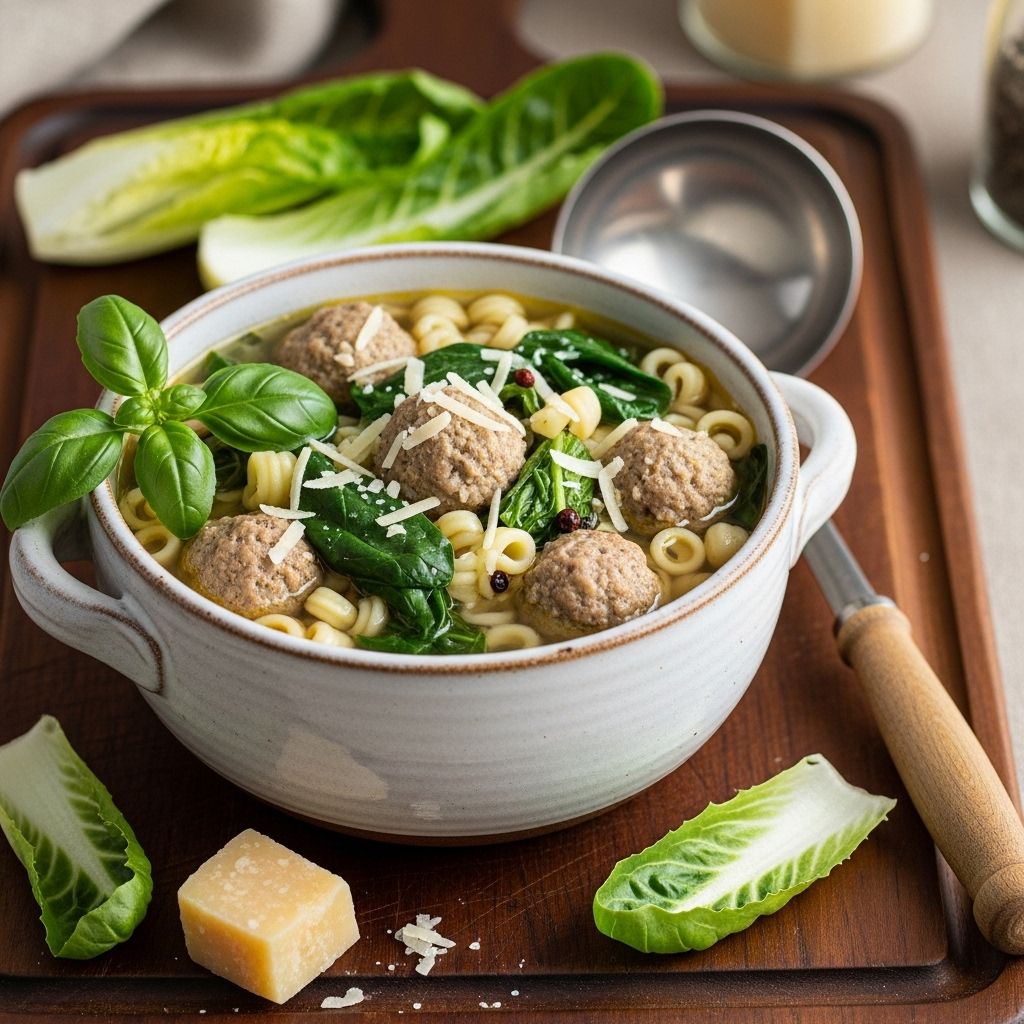 A savory marriage of tender meat, fresh greens, and pearled pasta in every cozy bowl.