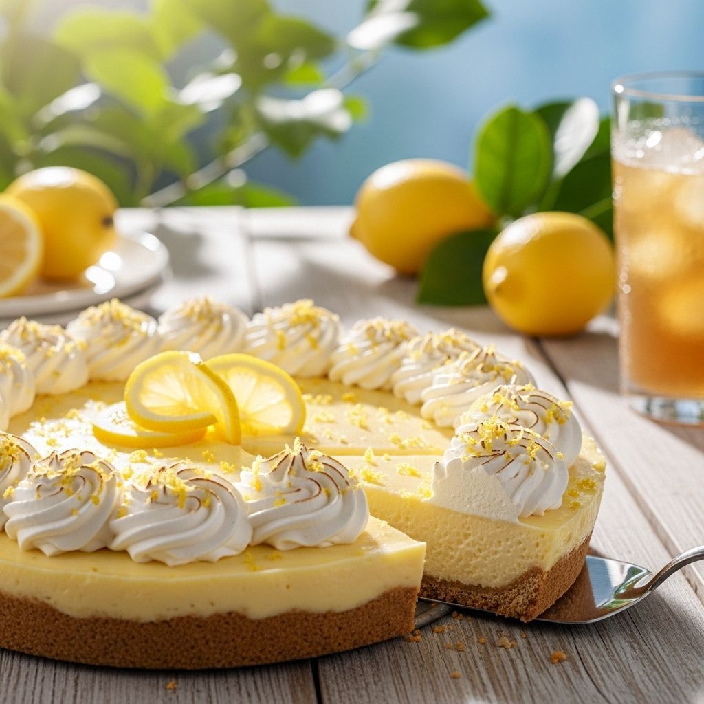 This chilled custard delights with creamy tang and crunchy crust in every slice.