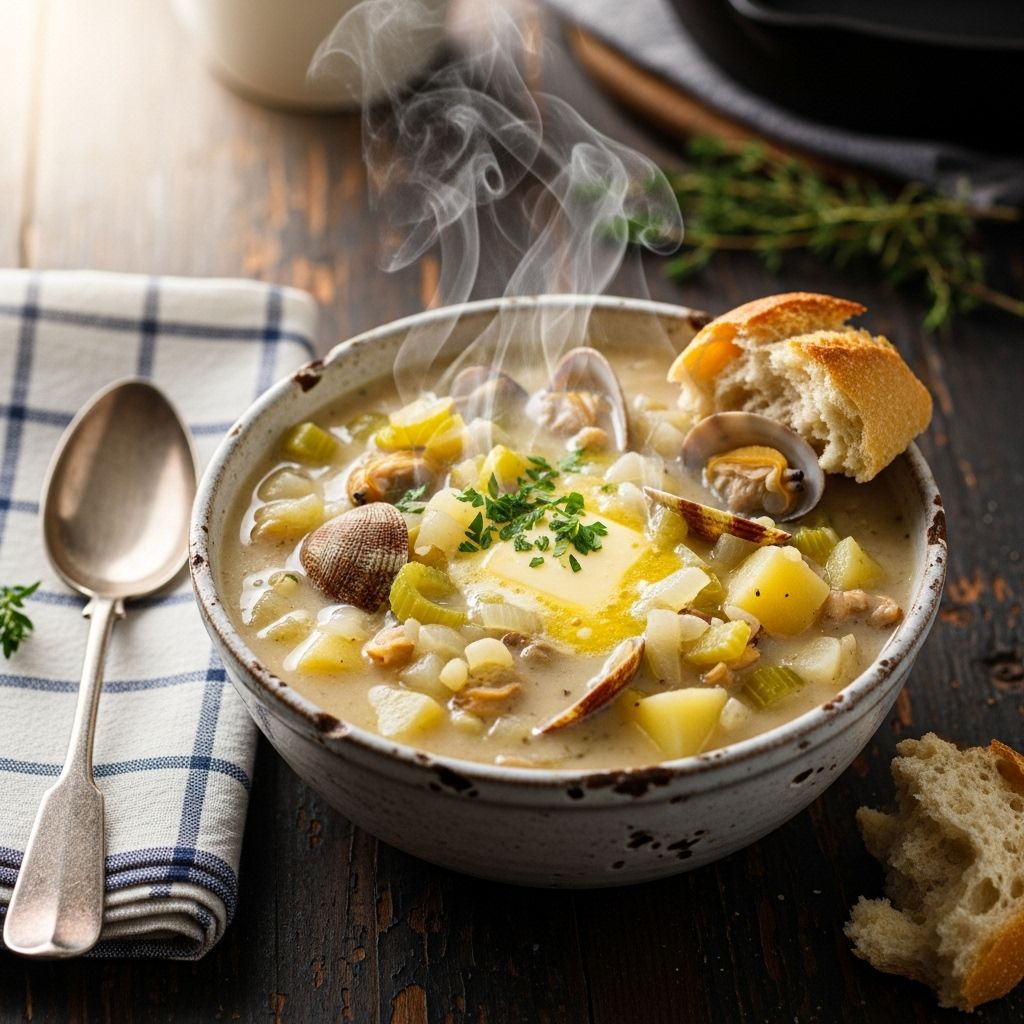 Briny seafood and smoky bacon combine in a velvety broth that warms every spoonful.